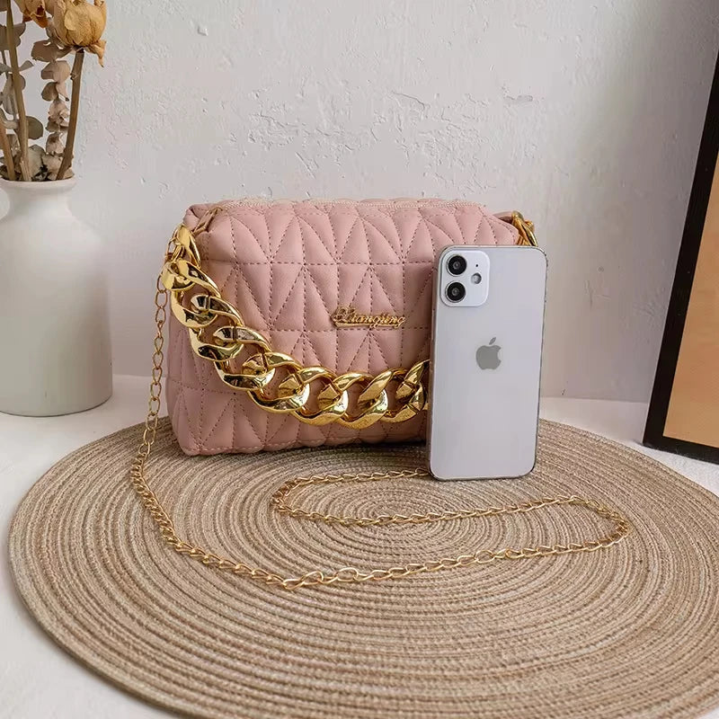 Women Bag Chain Handbag Solid Color New Fashion Shoulder Messenger Crossbody Bag Retro Diamond Small Square Bag Purse (025)