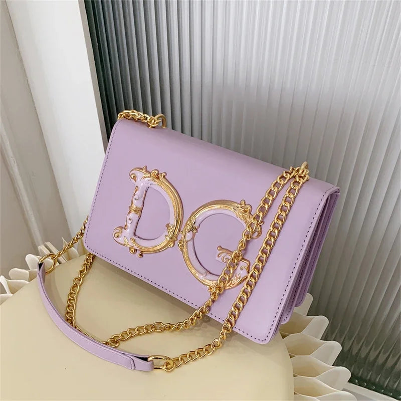 Fashionable Lady'S Handbag PU High-Quality Material Shoulder Bag Golden Decorated Jingdian Crossbody Bag Solid Color Square Bag (013)