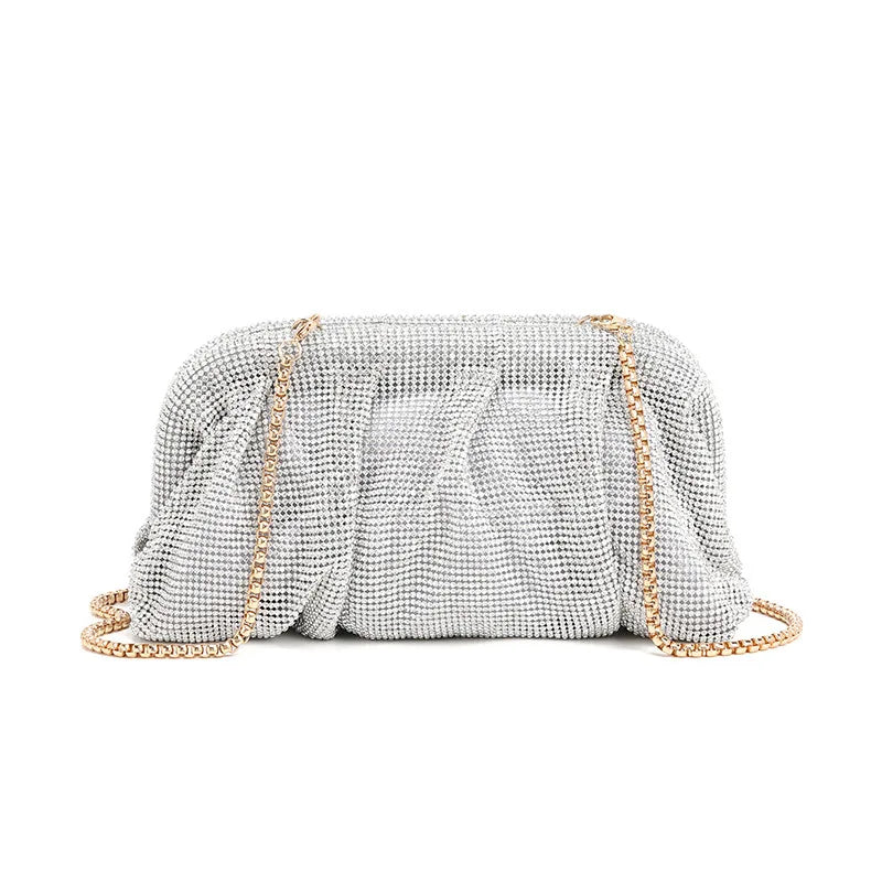 Shinny Ruched Rhinestone Clucth Purse Women Luxury Designer Evening Bags Fashion Party Dinner Handbag Bridal Makeup Bag