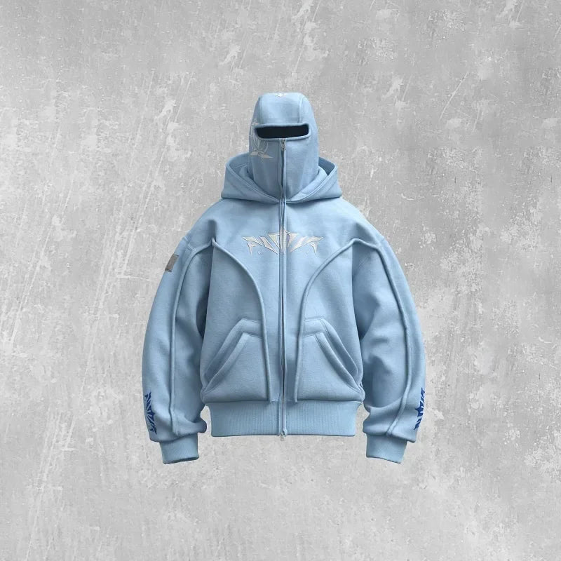 Y2K Fashion Retro Hoodie Harajuku Super Large Embroidery Double Hat Design Zipper Hoodie Gothic New Men Women Hip Hop Streetwear