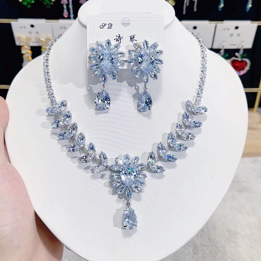 Women Colorful Fashion Zircon Necklace Earrings 2024 (89)