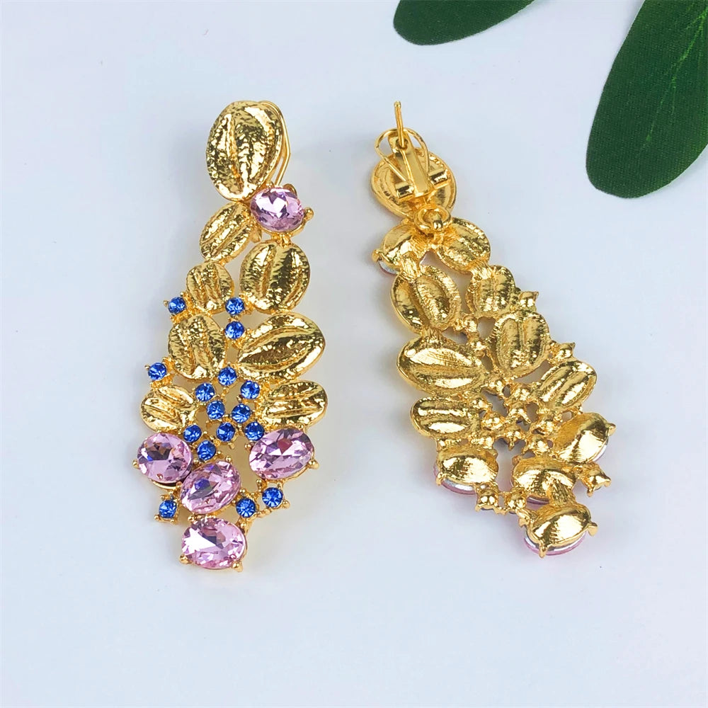 ESALE Vintage Opal Jewelry Set for Women Luxury Design Necklace Earrings Bracelet and Ring 18K Gold Plated Dubai Nigeria Jewelry