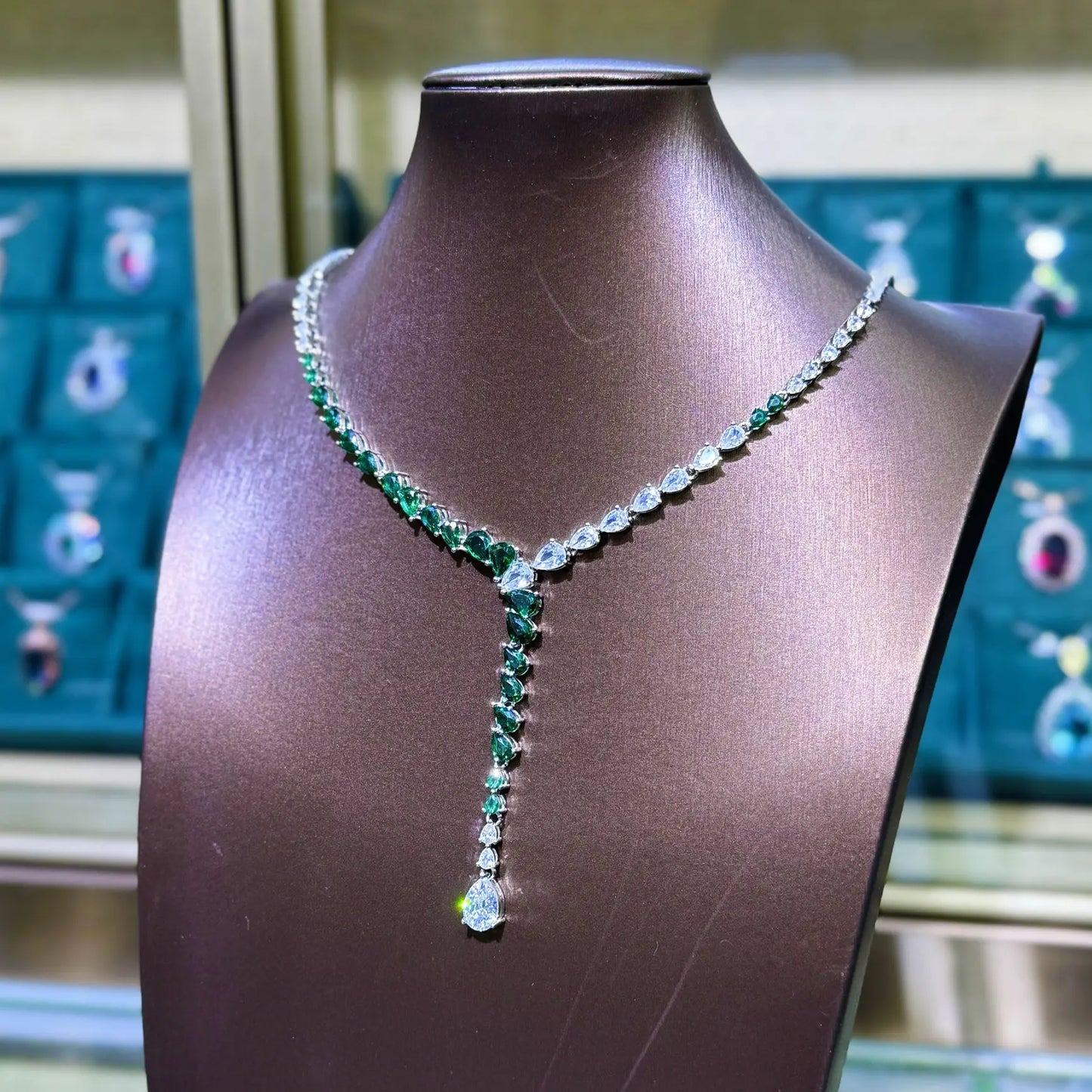 Luxury Evening Dress Accessories European Suit Micro-Inset Zircon Long Super Flash Bride Dress Necklace Earrings Two-Piece Set (014)