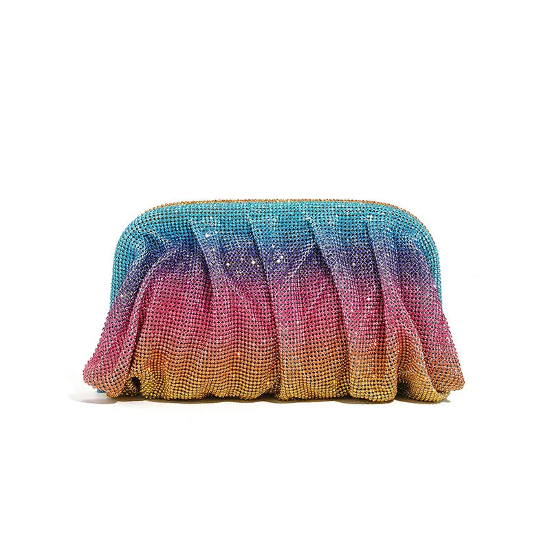 Shinny Ruched Rhinestone Clucth Purse Women Luxury Designer Evening Bags Fashion Party Dinner Handbag Bridal Makeup Bag