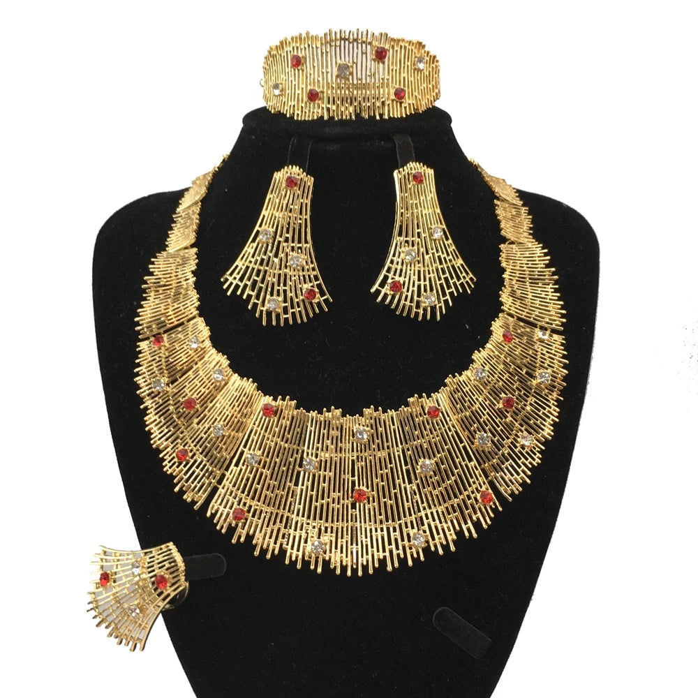 Latest Italian Gold Plated Jewelry Set Woman Large Necklace Dubai Jewelry Wedding Party Jewelry Gift FHK18461
