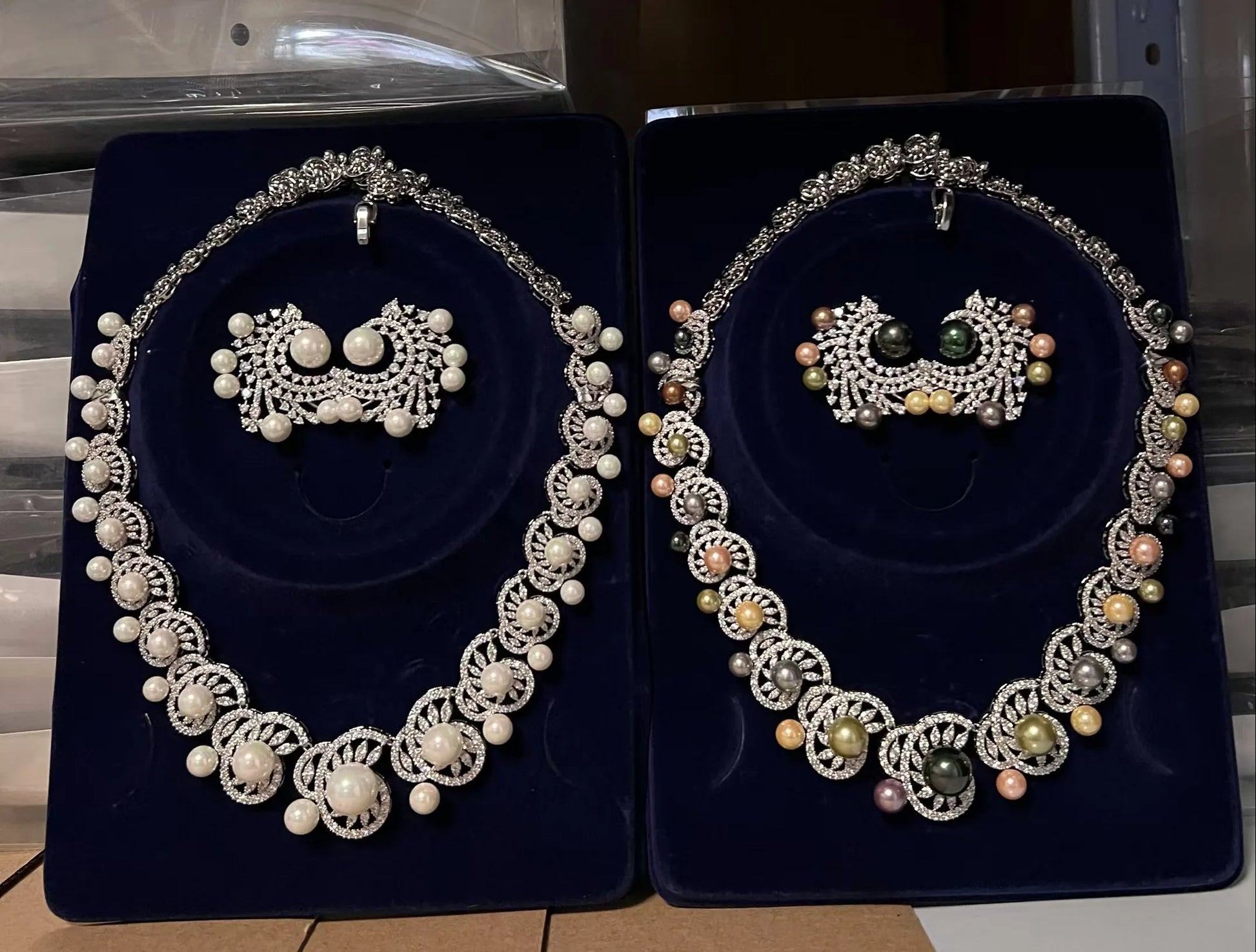 White Cubic Zirconia Luxury Choker Heptacolor Big Pearl Necklace Wedding Bridal Party Jewelry Sets for Women X0538 (058)