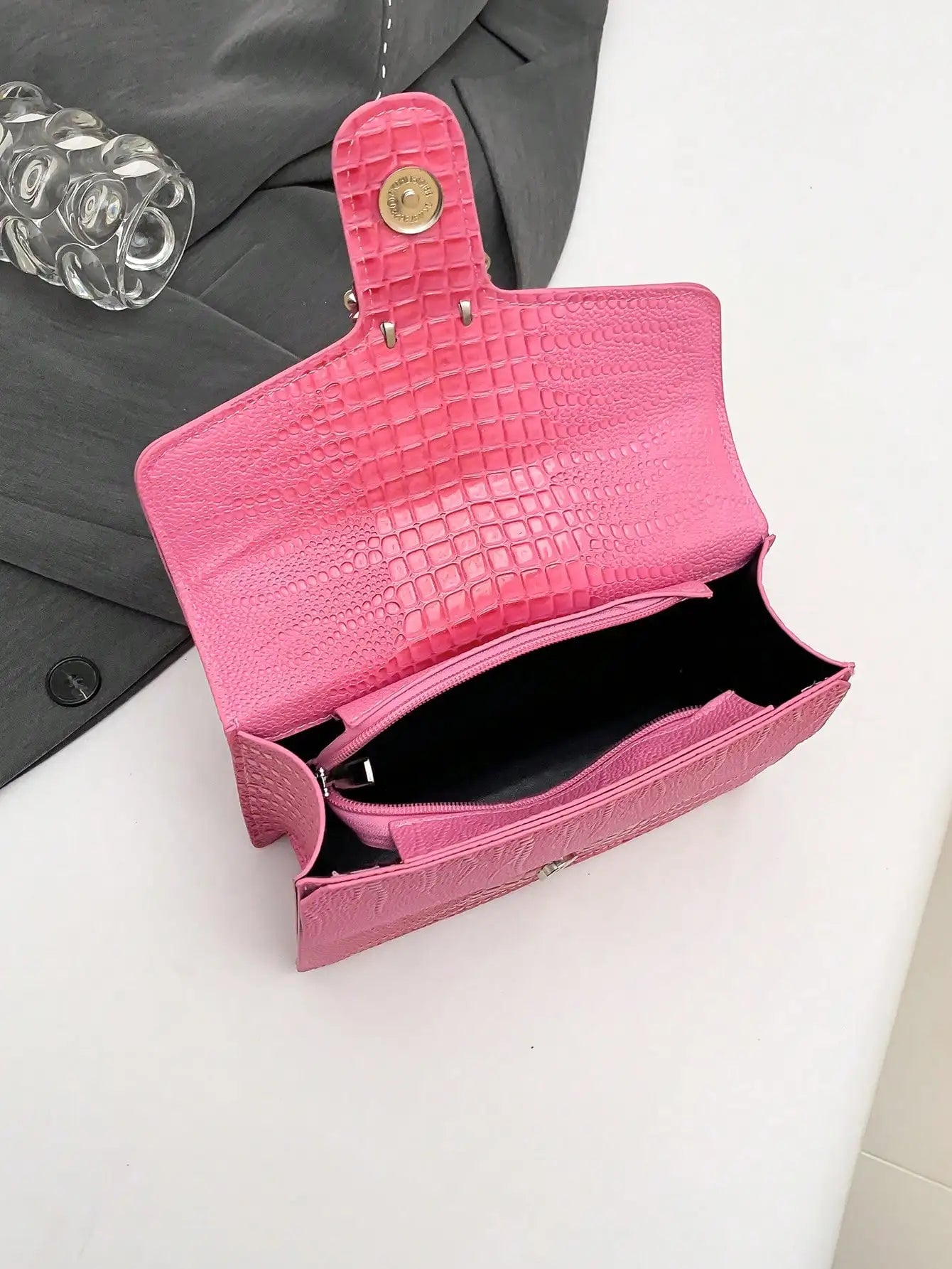 Crocodile Embossed Shoulder Bags for Women Flap PU Leather Fashion Rhinestone Decor Small Square Crossbody Bag Designer Handbag (016)