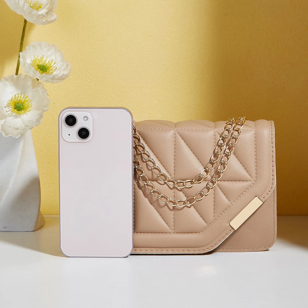 Trendy Embroidered Square Bag - Diamond Pattern Shoulder Purse with Chain Strap & Magnetic Closure (018)