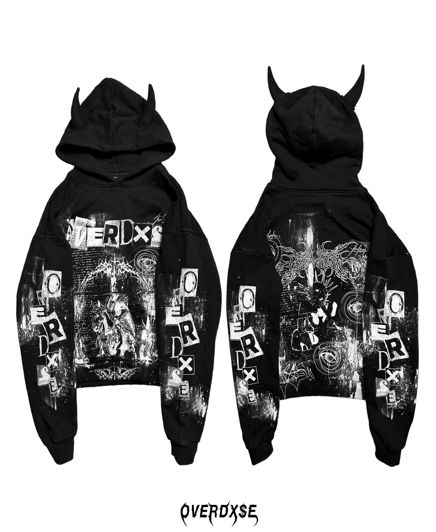 Overdxse Devil Horn Hoodie Gothic Street Clothing Oversized Pullover Unique Horn Design Avant-Garde Fashion Limited Edition