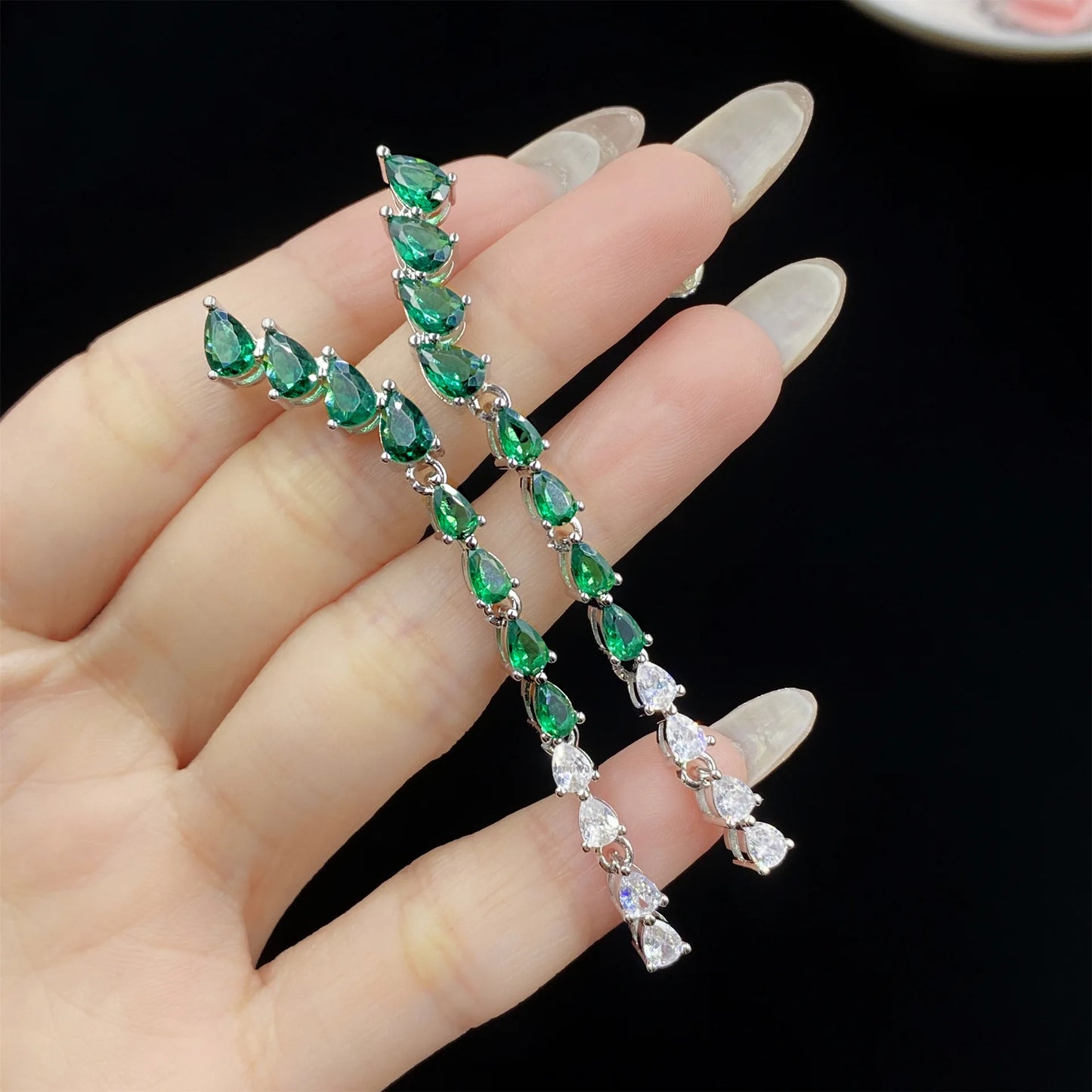 Luxury Evening Dress Accessories European Suit Micro-Inset Zircon Long Super Flash Bride Dress Necklace Earrings Two-Piece Set (014)