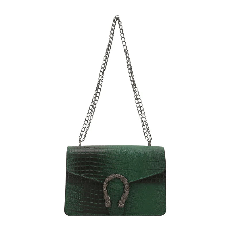 Retro Crocodile Pattern Ladies Faion Chain Oulder Bag Versatile High-End Feel Small Square Crossbody Bag for Young Women (076)