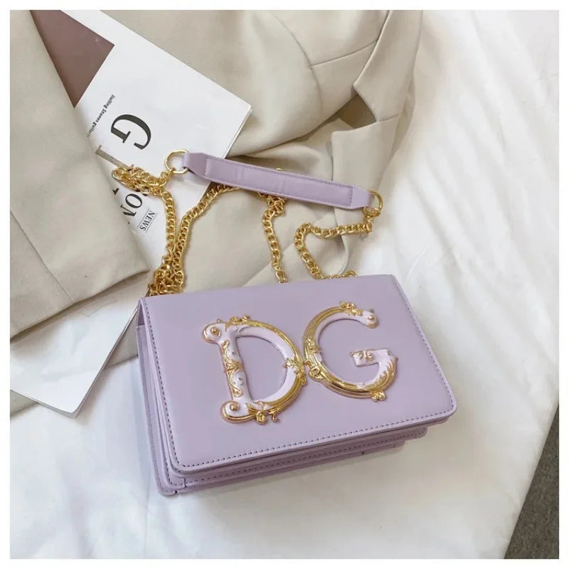 Fashionable Lady'S Handbag PU High-Quality Material Shoulder Bag Golden Decorated Jingdian Crossbody Bag Solid Color Square Bag (013)