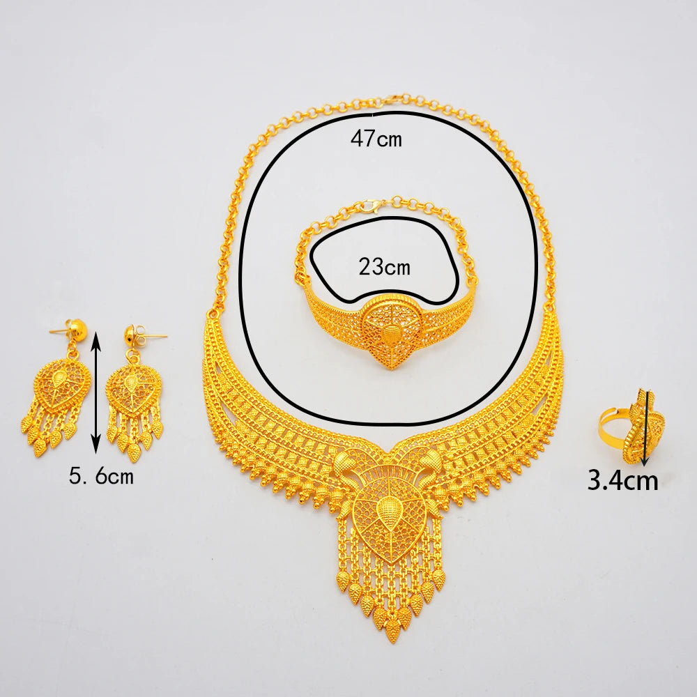 Dubai 24K Golden Plated Jewelry Set African Women'S Banquet Wedding Necklace Set (138)