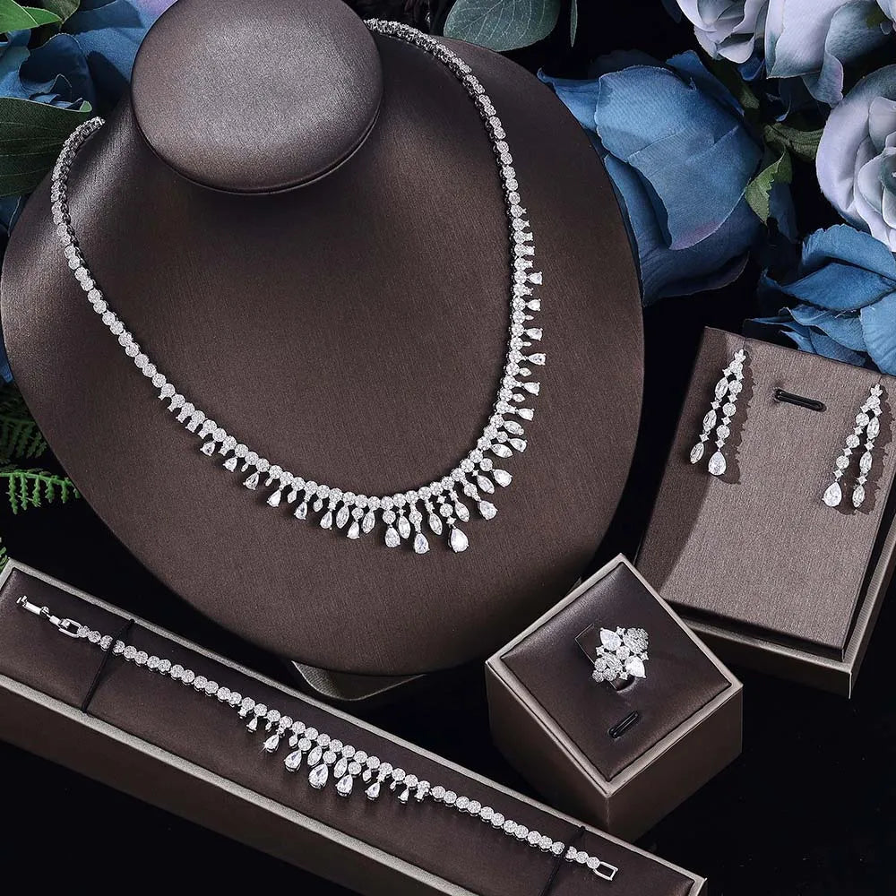 2024 Hot Selling 4-Piece Bride Wedding Jewelry Set with Cubic Zirconia Dubai Luxury Jewelry Set