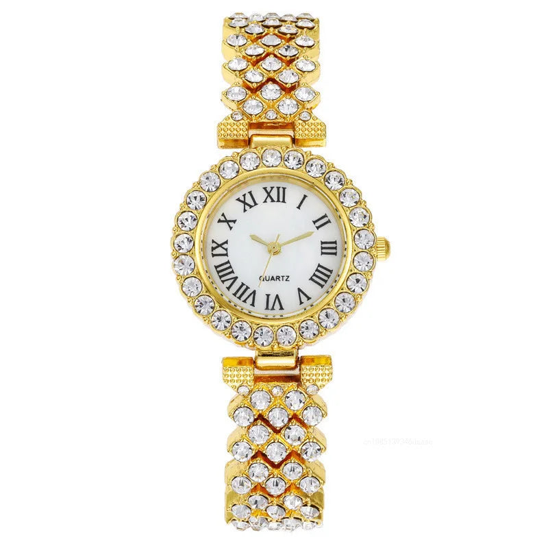 5Pcs Women Rhinestone Watch Fashion Ladies Quartz Wristwatch with Bracelet Necklace Wedding Jewelry for Gift (119)