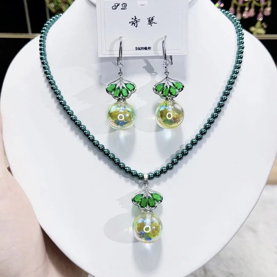 Women Colorful Fashion Zircon Necklace Earrings 2024 (89)