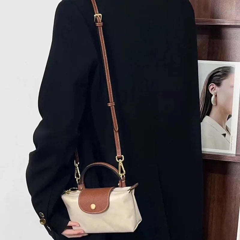 Non Punched Mini Nylon Dumpling Bag for Women, Multifunctional Spring and Autumn Gold Classic Shoulder Bag (049)