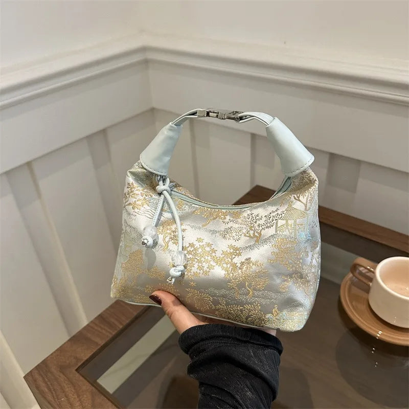New Chinese Style Fine Embroidery Ladies Handbags 2025 Summer Fashion Shoulder Bag Crossbody Daily Party Tote Handbag for Women (066)