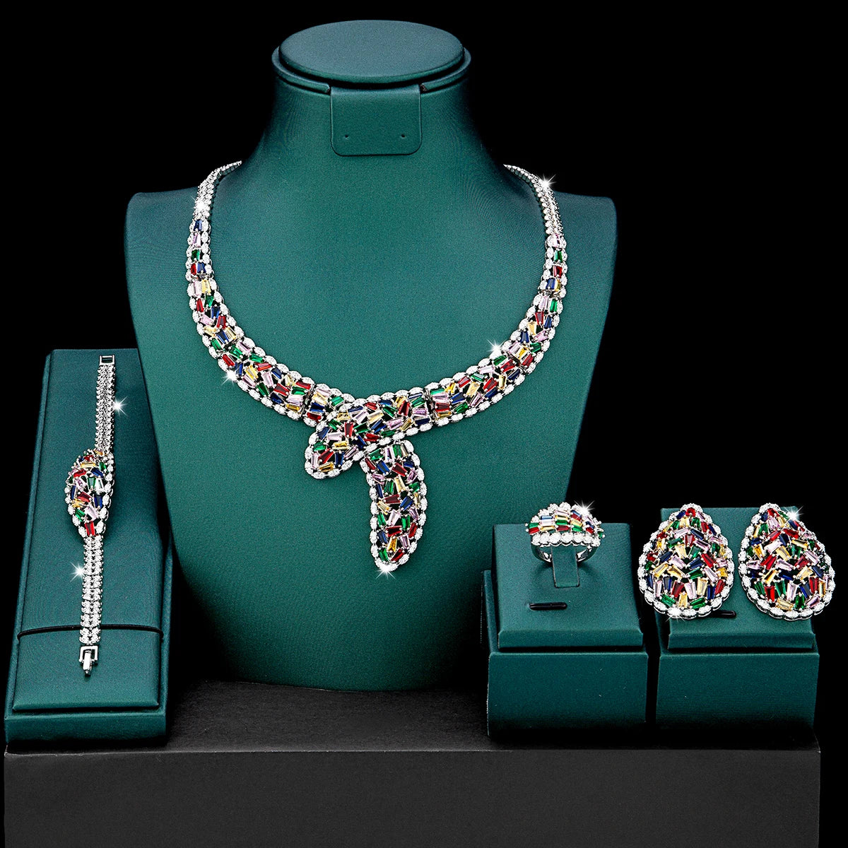 Popular 4-Piece Bridal Wedding Cubic Zirconia Jewelry Set for 2024, Women'S Wedding Necklace and Earring Ring Bracelet Set (050)