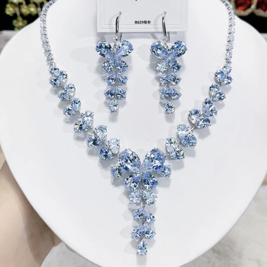 Women Colorful Fashion Zircon Necklace Earrings 2024 (89)