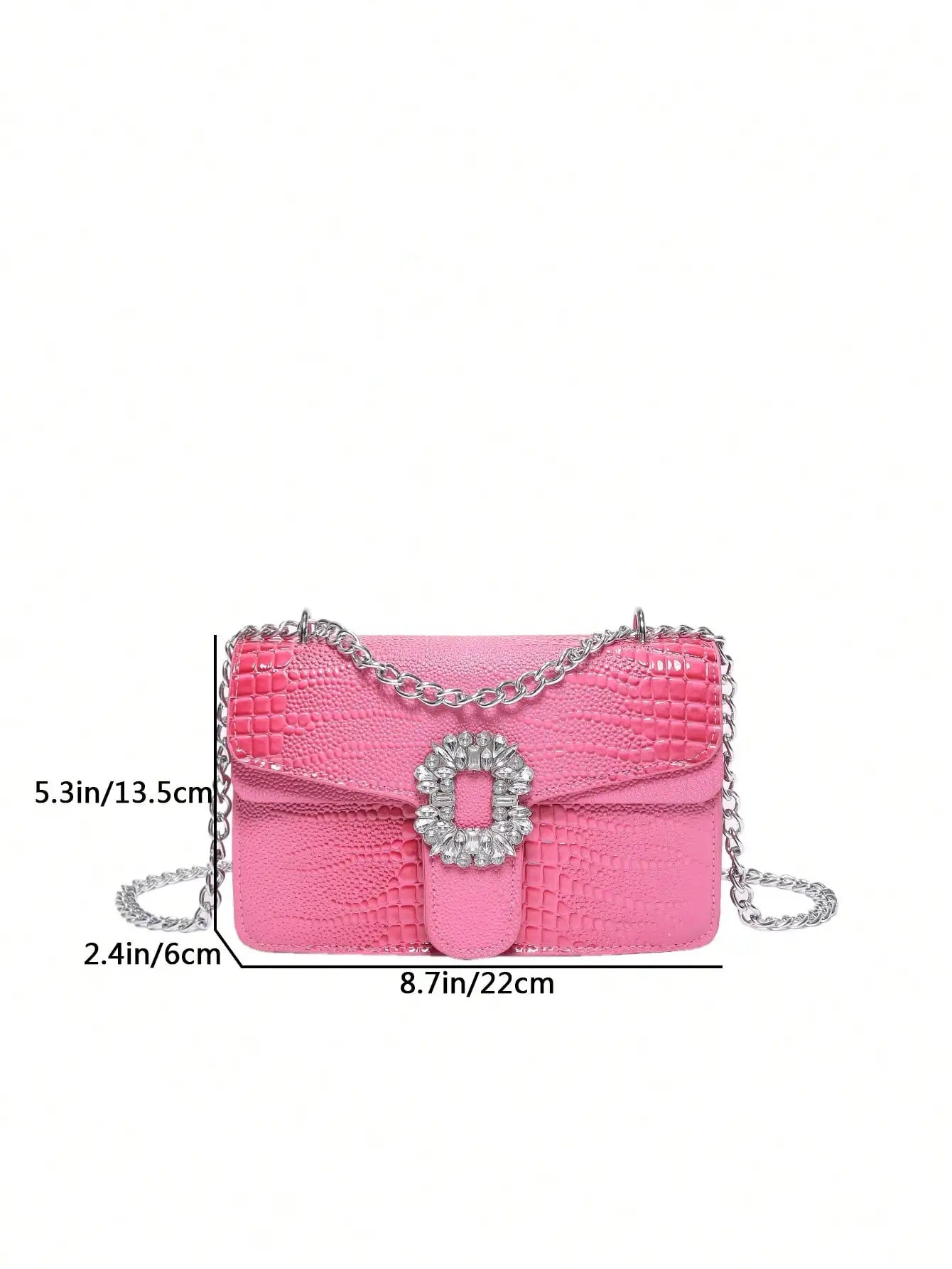 Crocodile Embossed Shoulder Bags for Women Flap PU Leather Fashion Rhinestone Decor Small Square Crossbody Bag Designer Handbag (016)