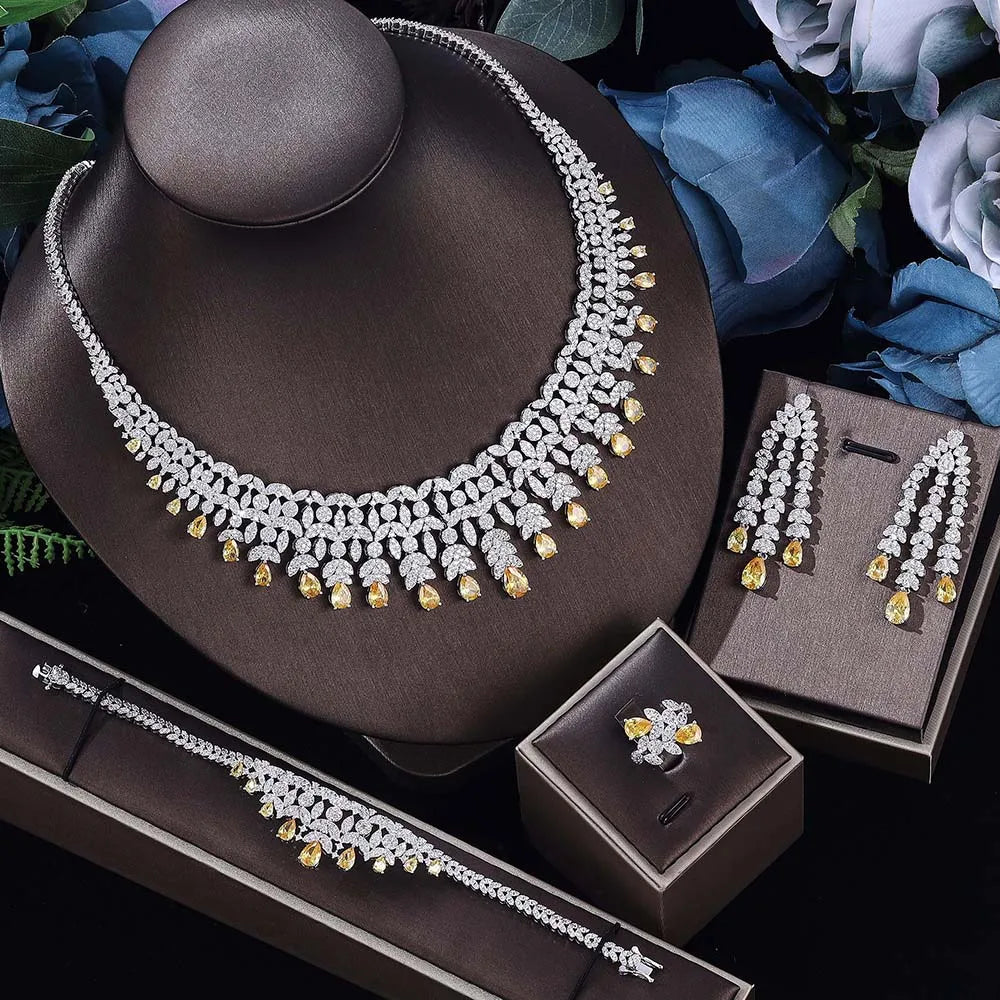 2024 Hot Selling 4-Piece Bride Wedding Jewelry Set with Cubic Zirconia Dubai Luxury Jewelry Set