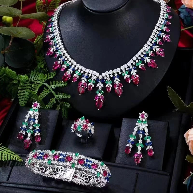2024 Hot Selling 4-Piece Bride Wedding Jewelry Set with Cubic Zirconia Dubai Luxury Jewelry Set