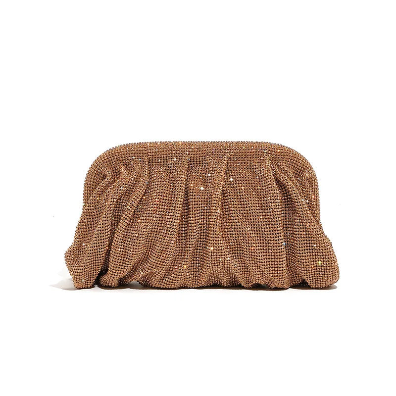 Shinny Ruched Rhinestone Clucth Purse Women Luxury Designer Evening Bags Fashion Party Dinner Handbag Bridal Makeup Bag