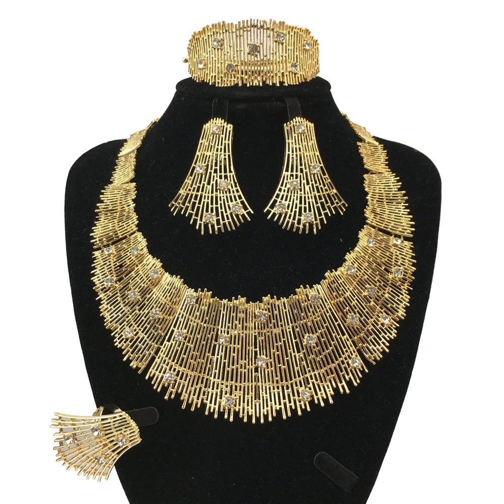 Latest Italian Gold Plated Jewelry Set Woman Large Necklace Dubai Jewelry Wedding Party Jewelry Gift FHK18461