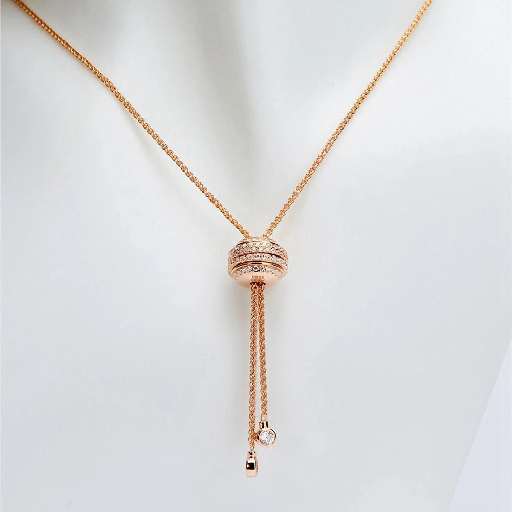 100%-S925 Silver round Long Necklace 90CM High Carbon Diamond Jewelry Women'S Wedding Party Birthday Gift (076)