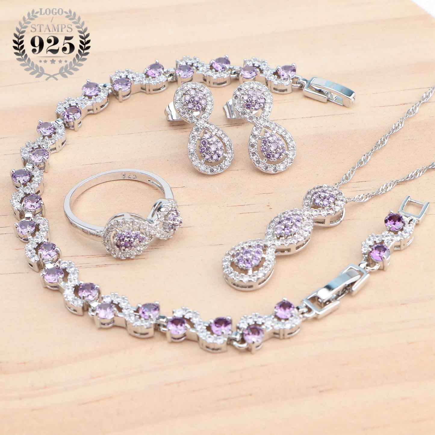 Ladies 925 Silver Jewelry Sets Red Zircon Earrings for Women Rings Wedding Jewelry Pendant Bridal Necklace Stones Bracelets Set (160)
