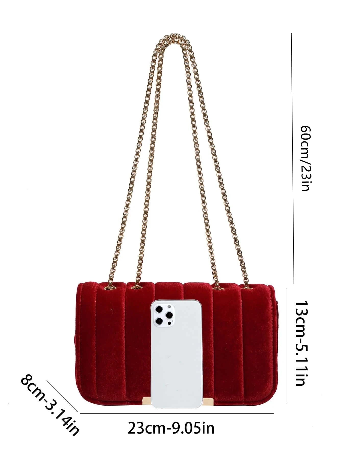 Neon Red Flap Chain Square Bag Velor Leather Fashionable Dating Gift Shoulder & Crossbody Bag with Chain Strap for Women (041)