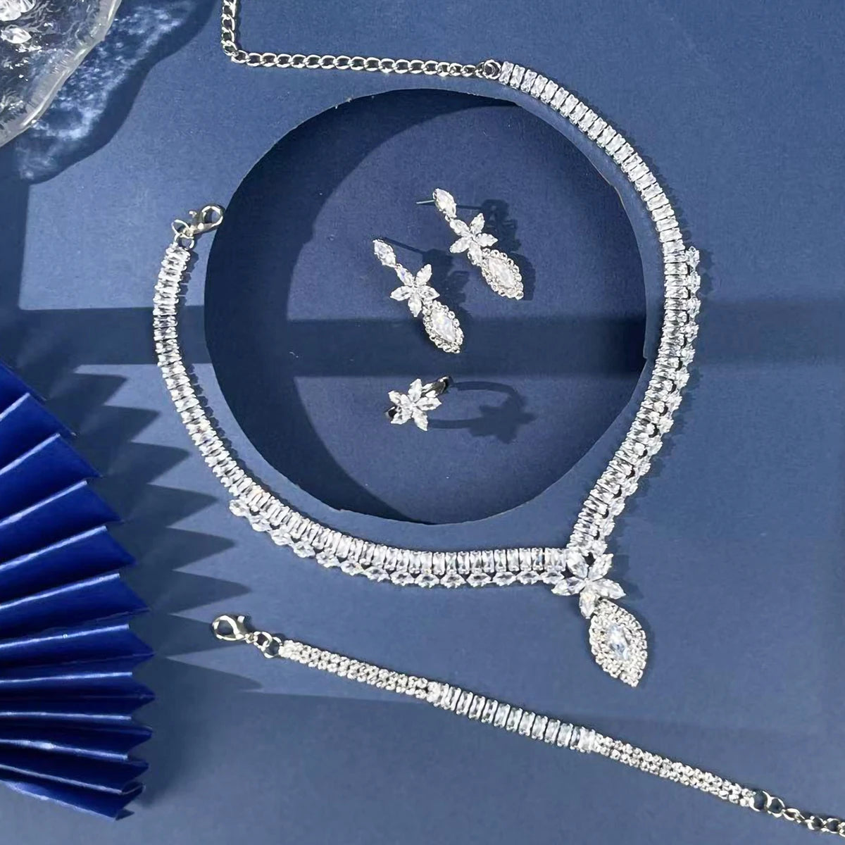 5Pcs/Set of Gorgeous High Grade Copper Set Full Zircon Exquisite Women'S Jewelry Set, Necklace Earrings Bracelet Ring Cubic Zirc (131)