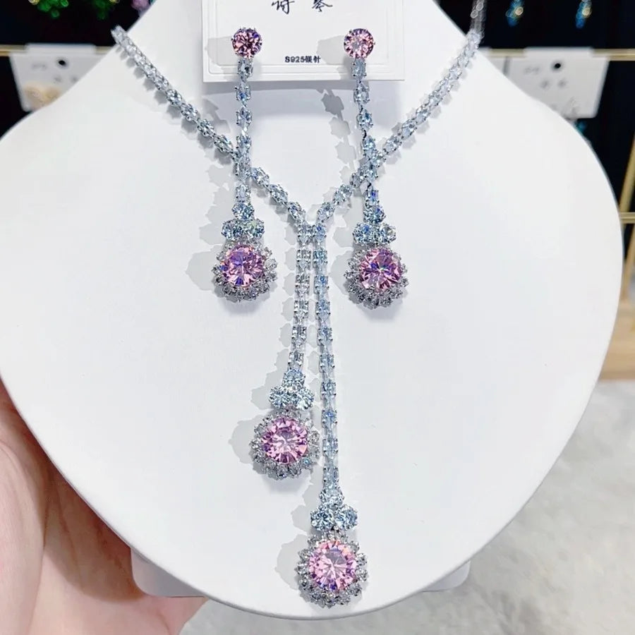 Women Colorful Fashion Zircon Necklace Earrings 2024 (89)