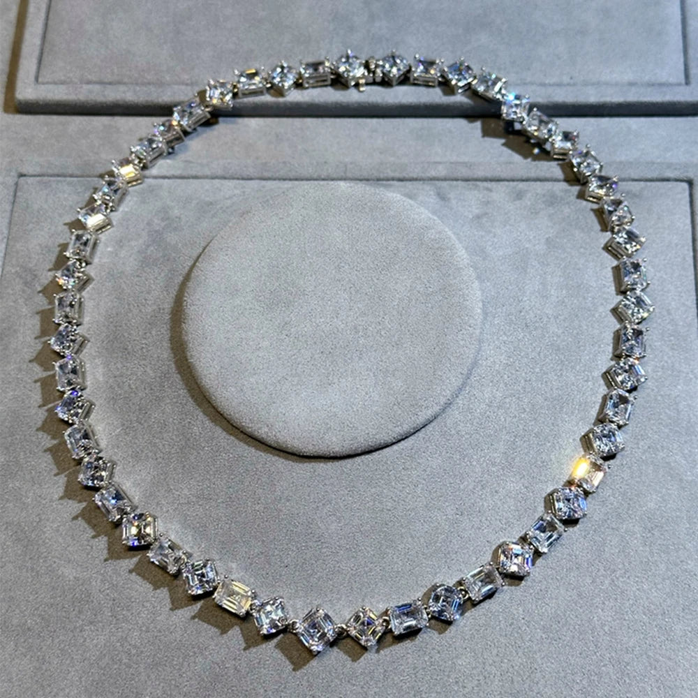 100% 925 Sterling Silver Sugar-Loaf Cut Emerald High Carbon Diamond Gemstone Necklace Fine Jewelry Anniversary Gifts (093)