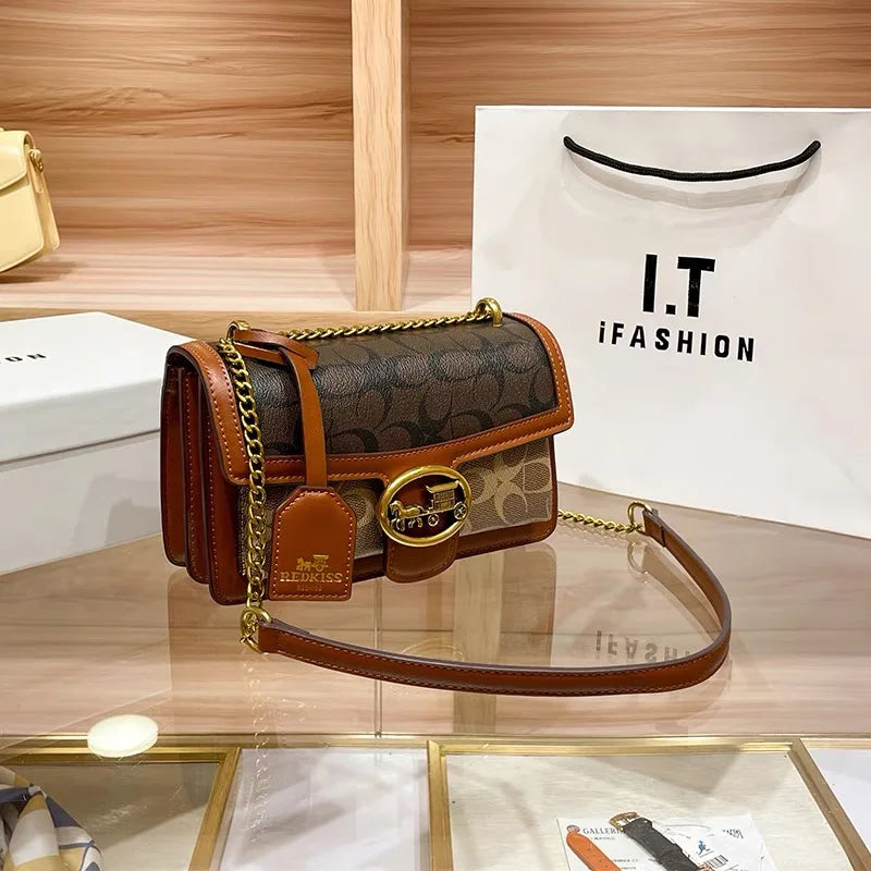 Light Luxury Women'S Bag 2025 New High-End Color Contrast Single Shoulder Underarm Bag Designer Fashionable Crossbody Small Squa (016)