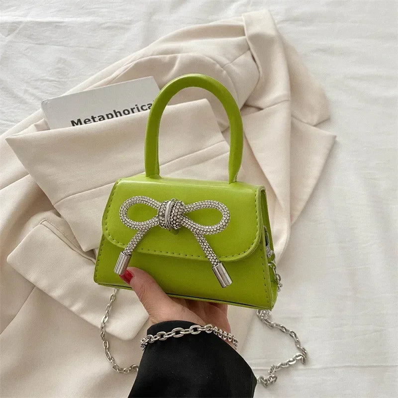 Bow Design Solid Color Mini Shoulder Bag PU Leather Flap Crossbody Bags for Women 2024 Fashion Female Chain Purse and Handbags (077)