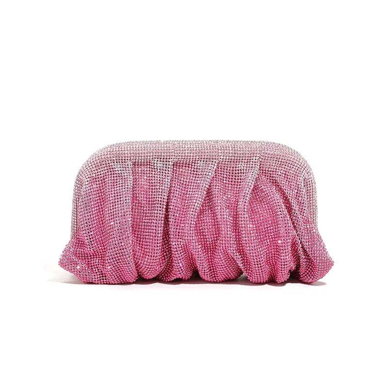 Shinny Ruched Rhinestone Clucth Purse Women Luxury Designer Evening Bags Fashion Party Dinner Handbag Bridal Makeup Bag