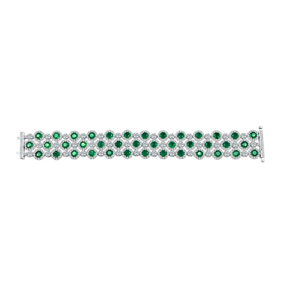 100% 925 Sterling Silver round Cut Emerald High Carbon Diamond Gemstone Bracelets Bangle Fine Jewelry Anniversary Gift (098)