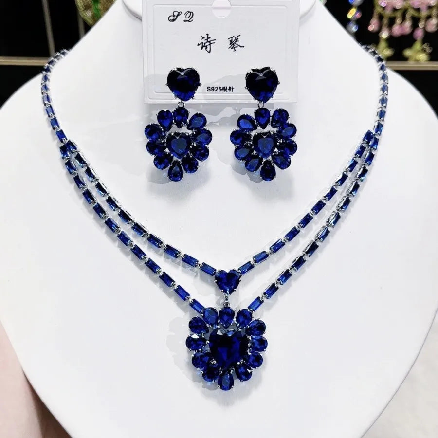 Women Colorful Fashion Zircon Necklace Earrings 2024 (89)