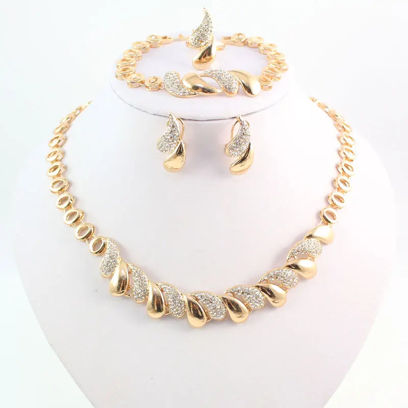 Fashion Women African Gold Color Necklace Earrings Set Party Bridal Wedding Accessories Jewelry Set (150)