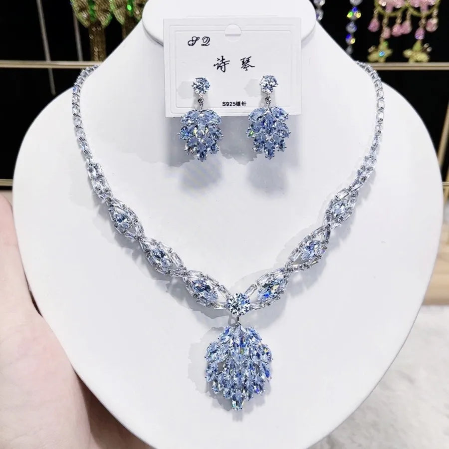 Women Colorful Fashion Zircon Necklace Earrings 2024 (89)