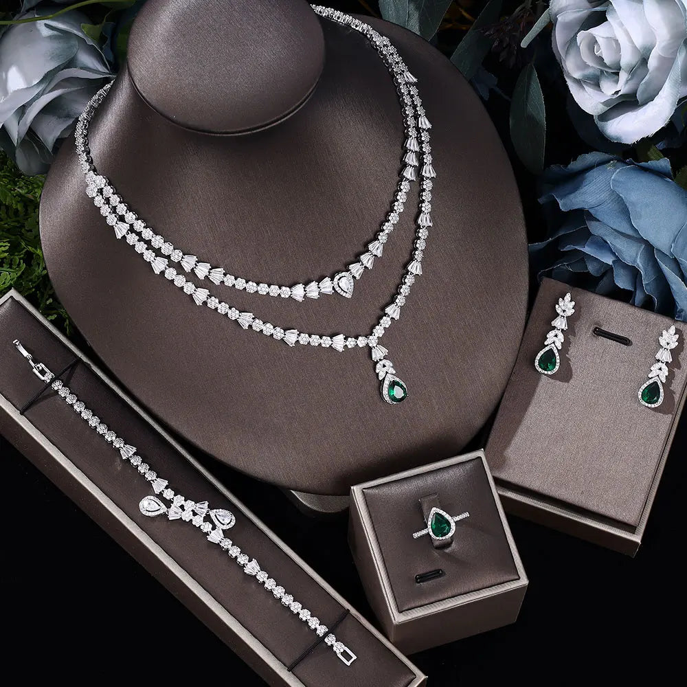 New Exquisite Bridal Wedding Jewelry Set with Sparkling Zirconia Necklace and Earrings Party Accessories (064)