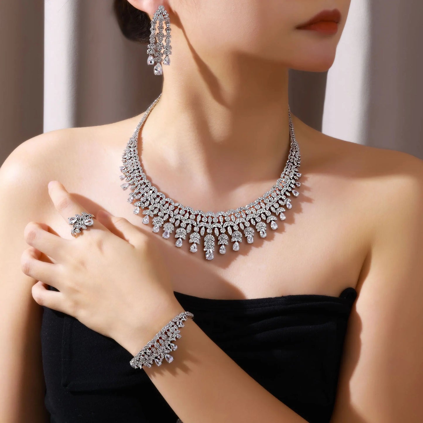 2024 New 4-Piece Bride Zirconia Full Set Women'S Party Jewelry Set Dubai Nigeria Crystal Wedding Jewelry Set (021)