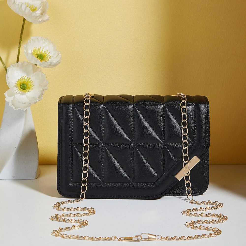 Trendy Embroidered Square Bag - Diamond Pattern Shoulder Purse with Chain Strap & Magnetic Closure (018)