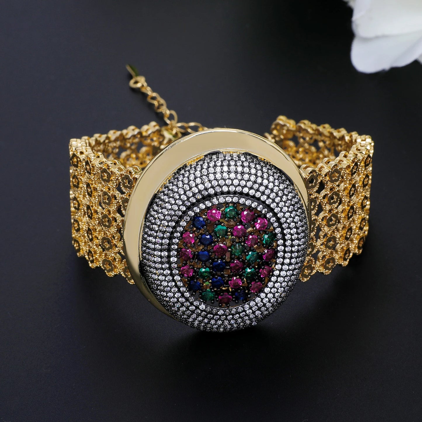 HY Gold-Plated Zircon 4 Bridal Necklaces, Earrings, Bracelets, Rings, Super Stylish Dubai Libya Hot Item