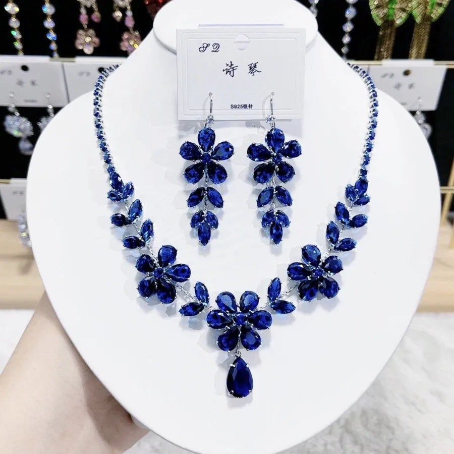 Women Colorful Fashion Zircon Necklace Earrings 2024 (89)