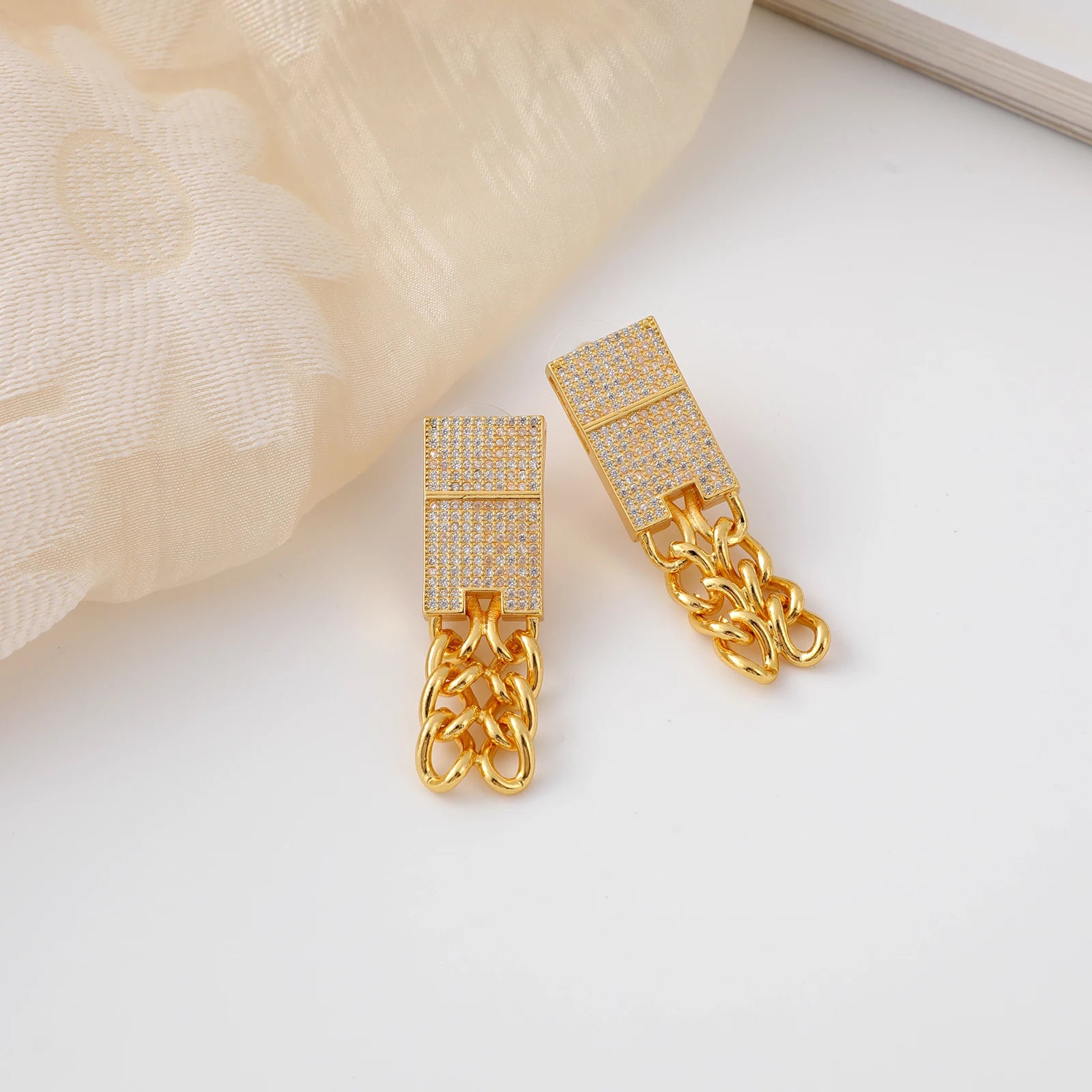 24K Gold Plated Miami Cuban Chain Necklace Set of Four Micropaved Rectangular Cubic Zirconia Cuban Chain Hip Hop Jewelry