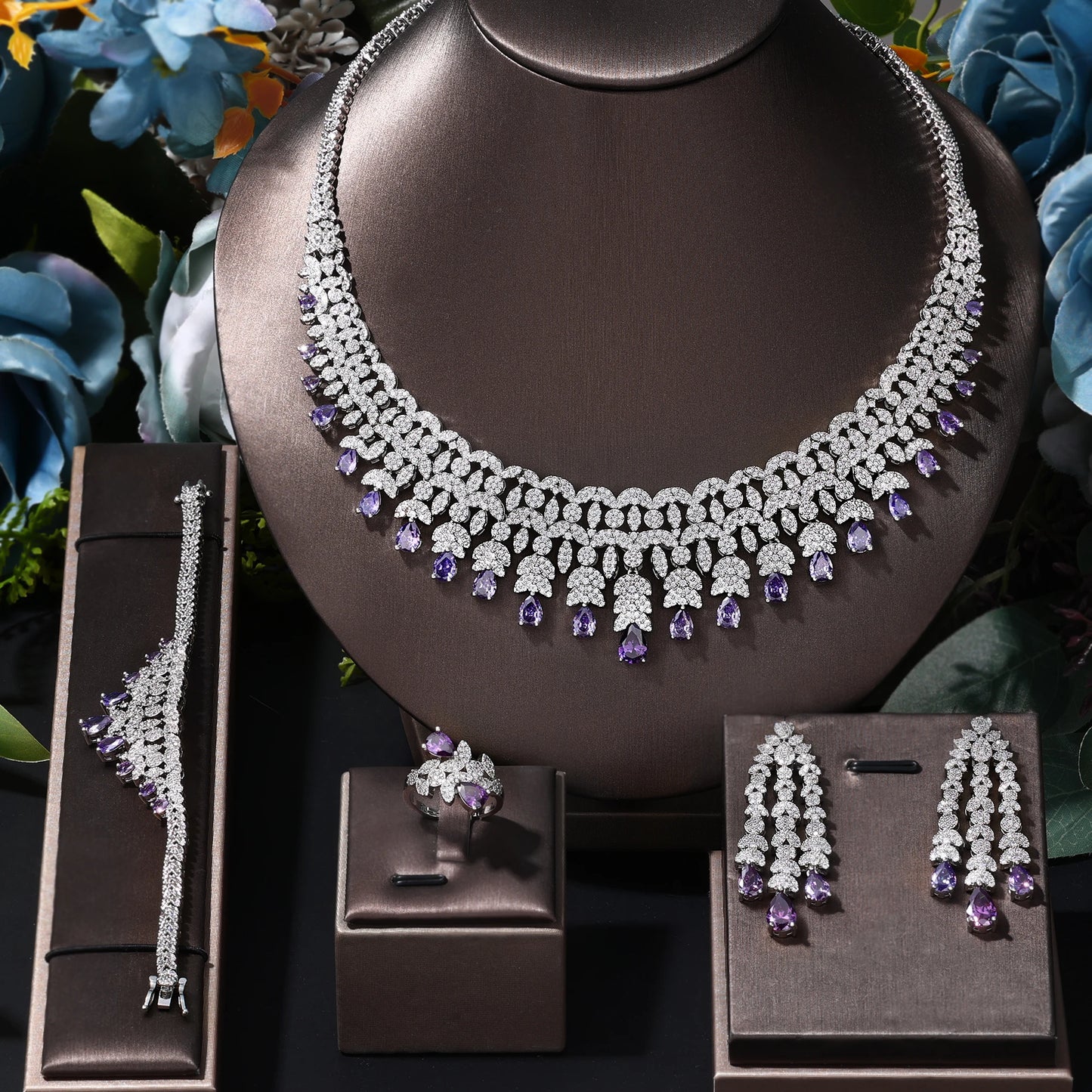 2024 New 4-Piece Bride Zirconia Full Set Women'S Party Jewelry Set Dubai Nigeria Crystal Wedding Jewelry Set (021)