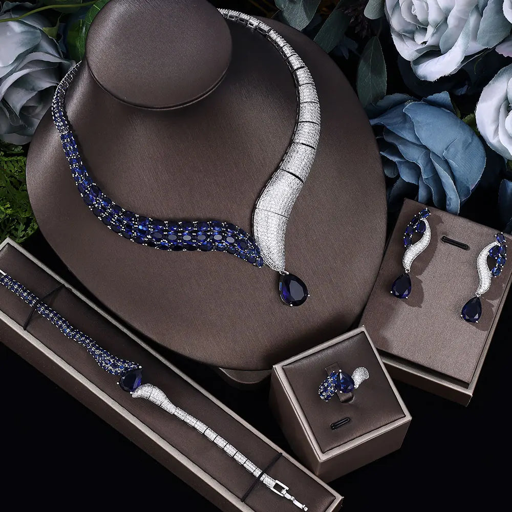 2022 Top 4 Wedding Bride Jewelry Set Water Drop Shape Jewelry Set for Women'S Wedding Accessories Necklace and Earring Set (006)
